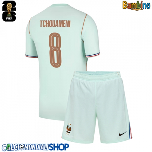 Maglie da calcio Francia Aurelien Tchouameni #8 Seconda Maglia Bambino Mondiali 2026  Manica Corta + Pantaloni corti)